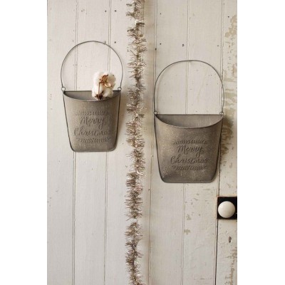 Galvanized Christmas Metal Hanging Wall Pockets-Door Pockets S/2 Primitive    132728764055